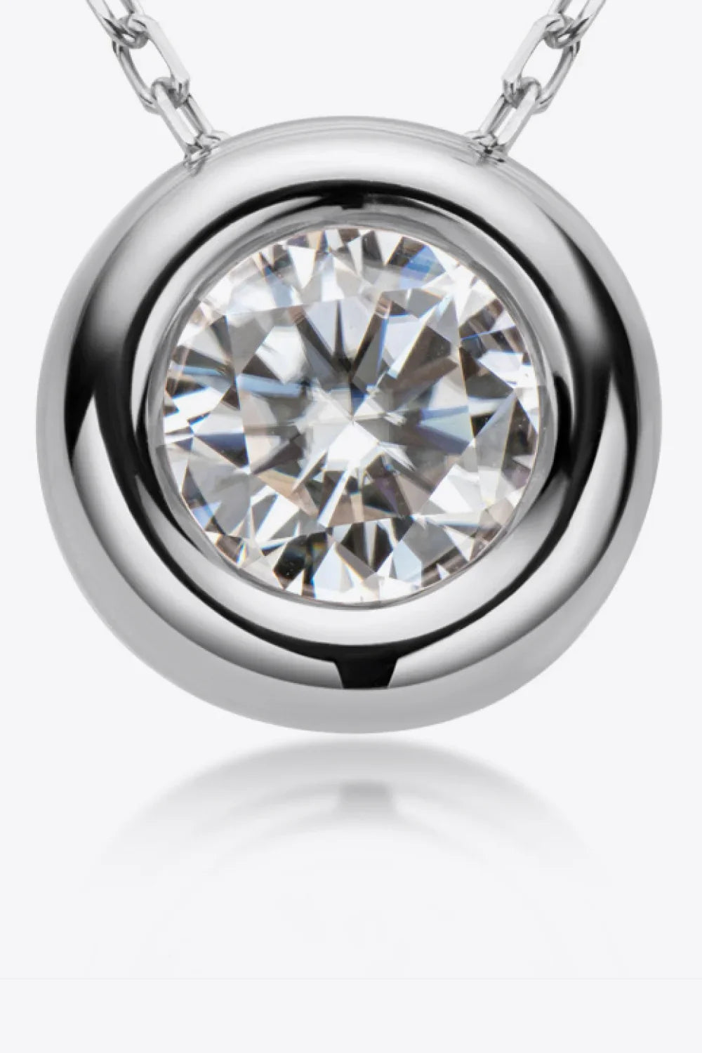 1 Carat Moissanite Pendant Necklace - Bezel Sterling Silver Velanci