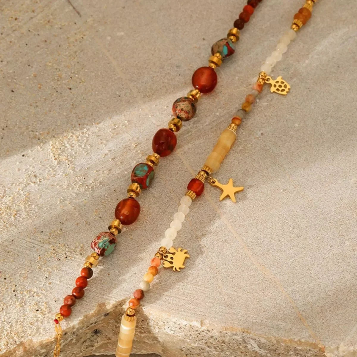 Two-Piece Set Necklace - 18K Gold-Plated Natural Stone Beads Velanci