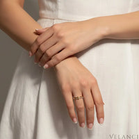 Sterling Cross Ring Giulia - Zircon Accent Minimalist Band Velanci