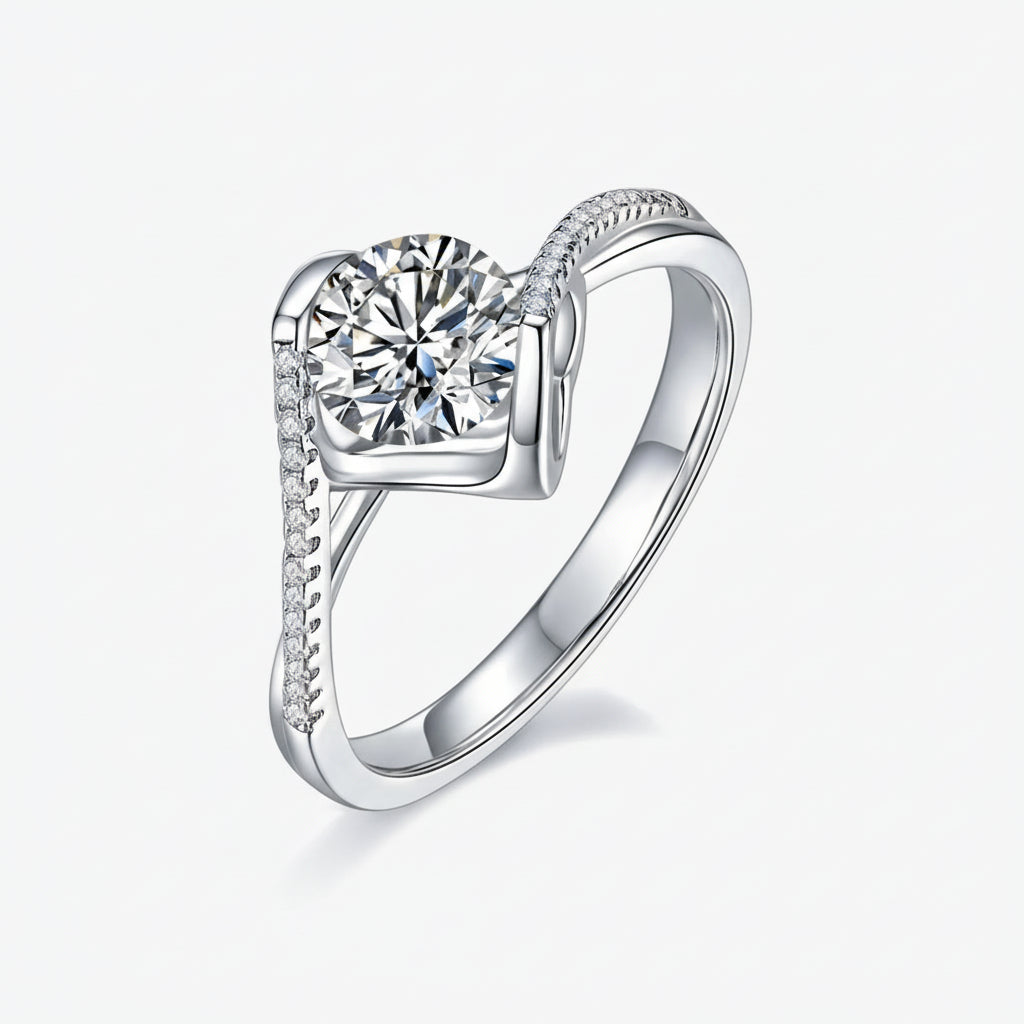 Ring Alessia - 1 Carat Moissanite Sterling Silver Twist Women's Ring Velanci