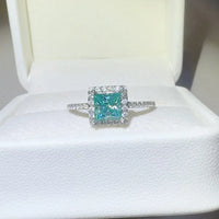 2 Carat Moissanite Square Sterling Silver Ring Giulia - Halo Women's Ring Velanci