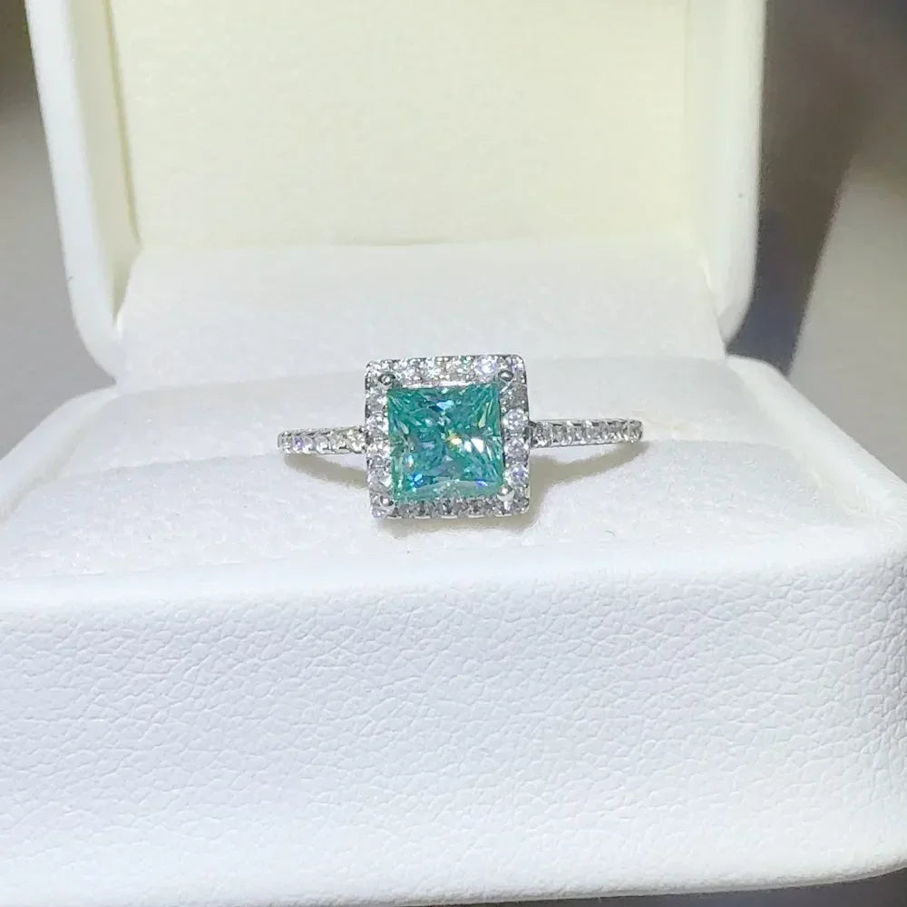 2 Carat Moissanite Square Sterling Silver Ring Giulia - Halo Women's Ring Velanci