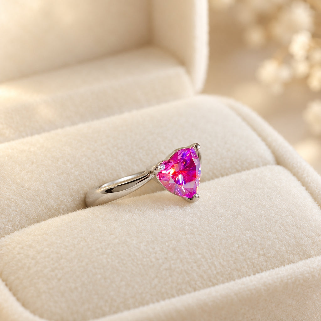 1 Carat Moissanite Ring Bianca - Pink Heartcut Shine Women's Ring Velanci