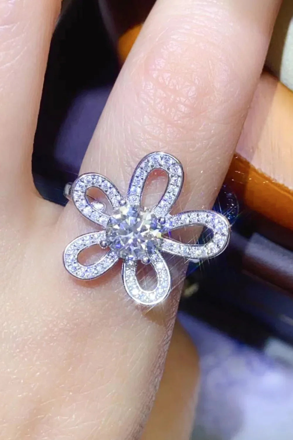 Ring Lucia - 1 Carat Moissanite Flower-Shape Open, Platinum Women's Ring Velanci