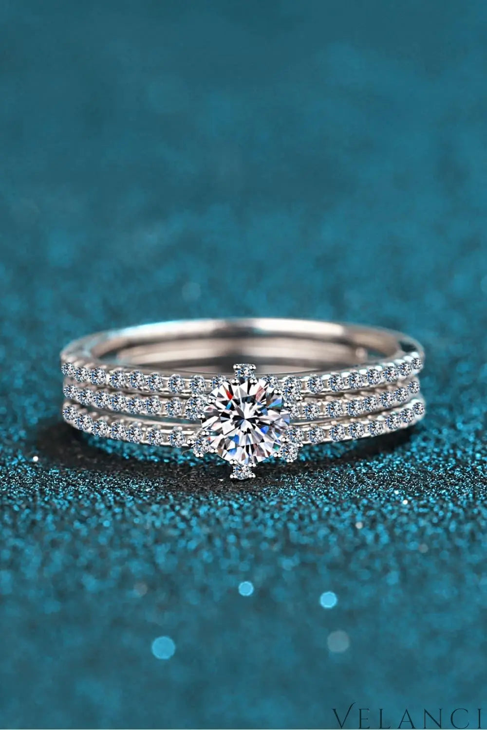 Moissanite Sterling Silver Ring Set Giovanna - Coastal Shine Women's Ring Velanci