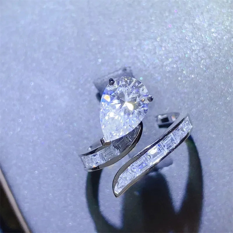 Ring Alessia - 3 Carat Moissanite Zircon Silver Bypass Women's Ring Velanci