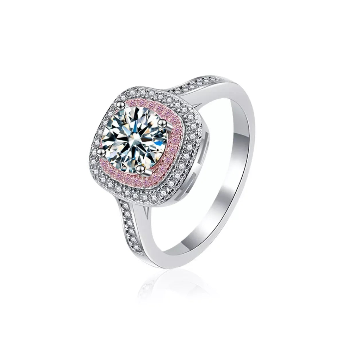 1 Carat Moissanite Ring Giulia - Sterling Silver Halo Women's Ring Velanci
