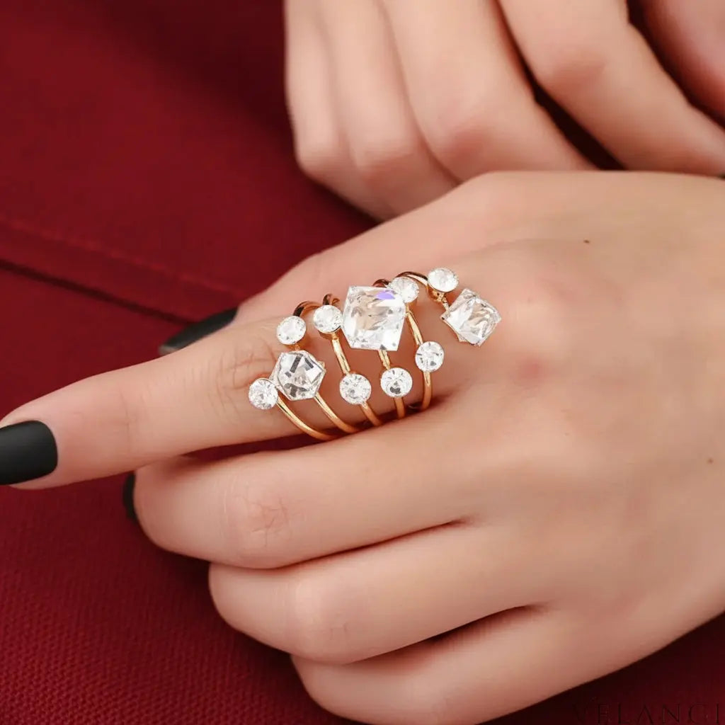 Ring Giulia - 18K Gold-Plated Layered Crystal Shine Women's Ring Velanci