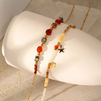 Two-Piece Set Necklace - 18K Gold-Plated Natural Stone Beads Velanci