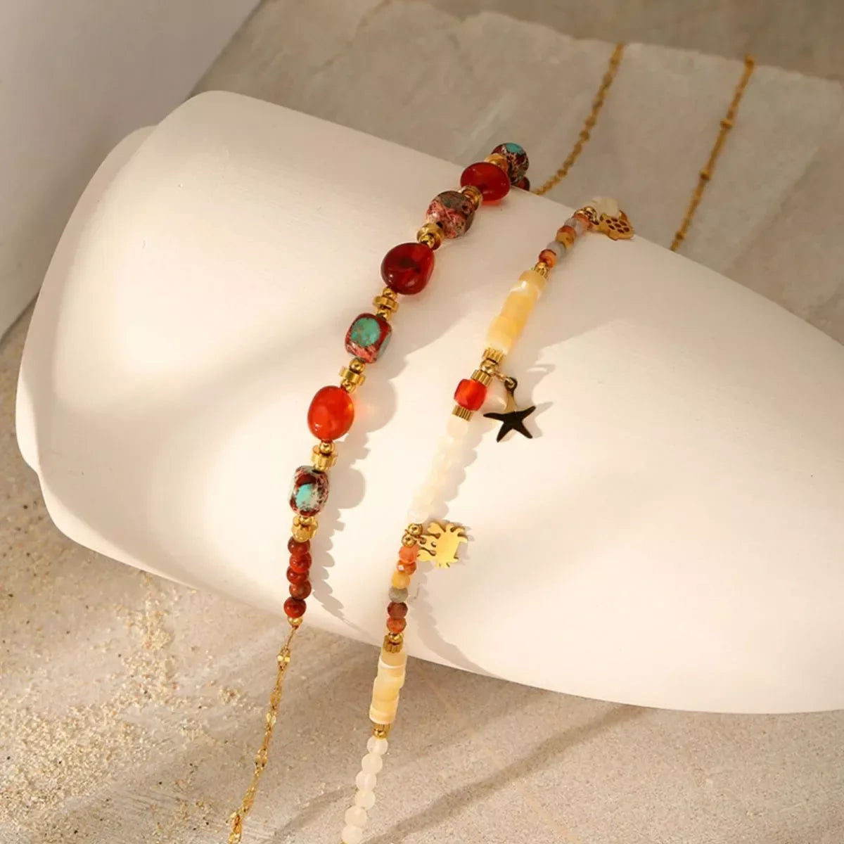 Two-Piece Set Necklace - 18K Gold-Plated Natural Stone Beads Velanci