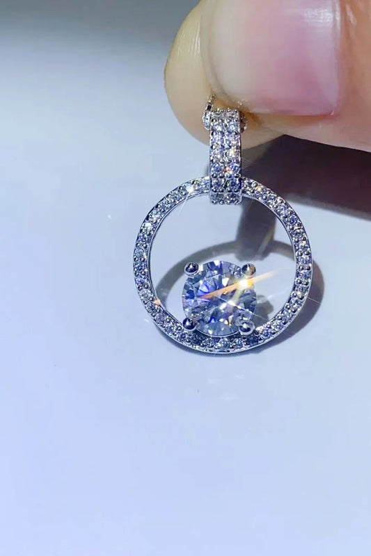 Moissanite Circle Pendant Necklace - 1 Carat Halo Design Velanci
