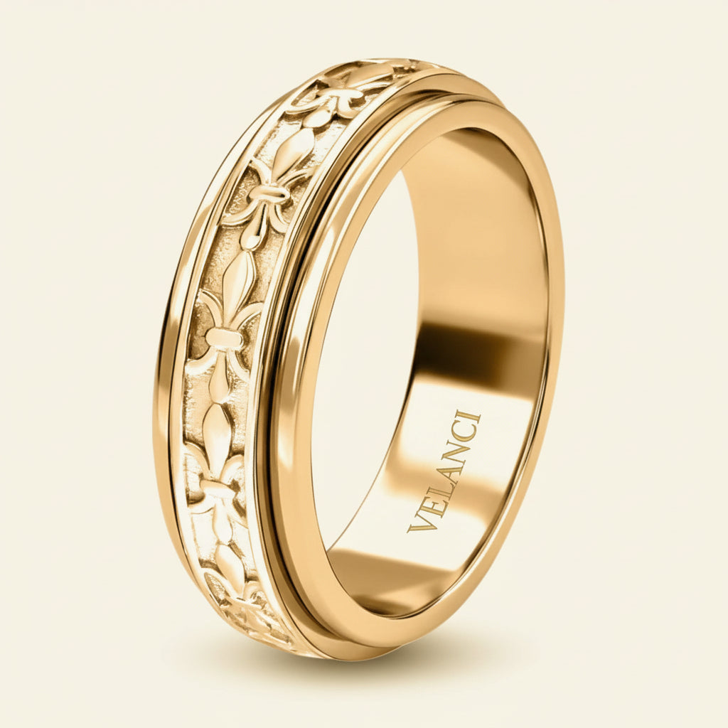 Anxiety Fidget Ring for Men & Women, 925 Sterling Silver Meditation Spinner Ring, Anti Stress Rotating Worry Band Gift for Him Her, Platinum & 18K Vermeil Gold Plated Ring for Women, Comfort Fit Velanci