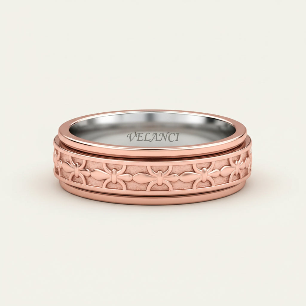 Anxiety Fidget Ring for Men & Women, 925 Sterling Silver Meditation Spinner Ring, Anti Stress Rotating Worry Band Gift for Him Her, Platinum & 18K Vermeil Gold Plated Ring for Women, Comfort Fit Velanci