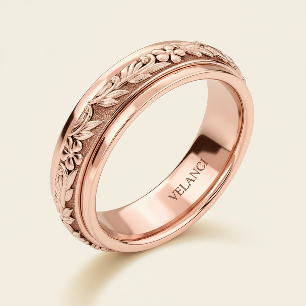 Anxiety Fidget Ring for Men & Women, 925 Sterling Silver Meditation Spinner Ring, Anti Stress Rotating Worry Band Gift for Him Her, Platinum & 18K Vermeil Gold Plated Ring for Women, Comfort Fit Velanci