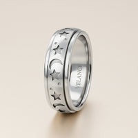 Anxiety Fidget Ring for Men & Women, 925 Sterling Silver Meditation Spinner Ring, Anti Stress Rotating Worry Band Gift for Him Her, Platinum & 18K Vermeil Gold Plated Ring for Women, Comfort Fit Velanci