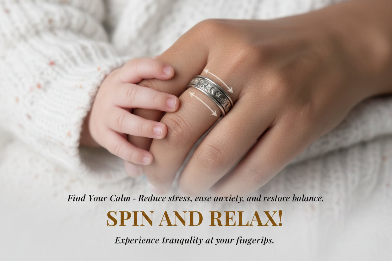 Anxiety Fidget Ring for Men & Women, 925 Sterling Silver Meditation Spinner Ring, Anti Stress Rotating Worry Band Gift for Him Her, Platinum & 18K Vermeil Gold Plated Ring for Women, Comfort Fit Velanci