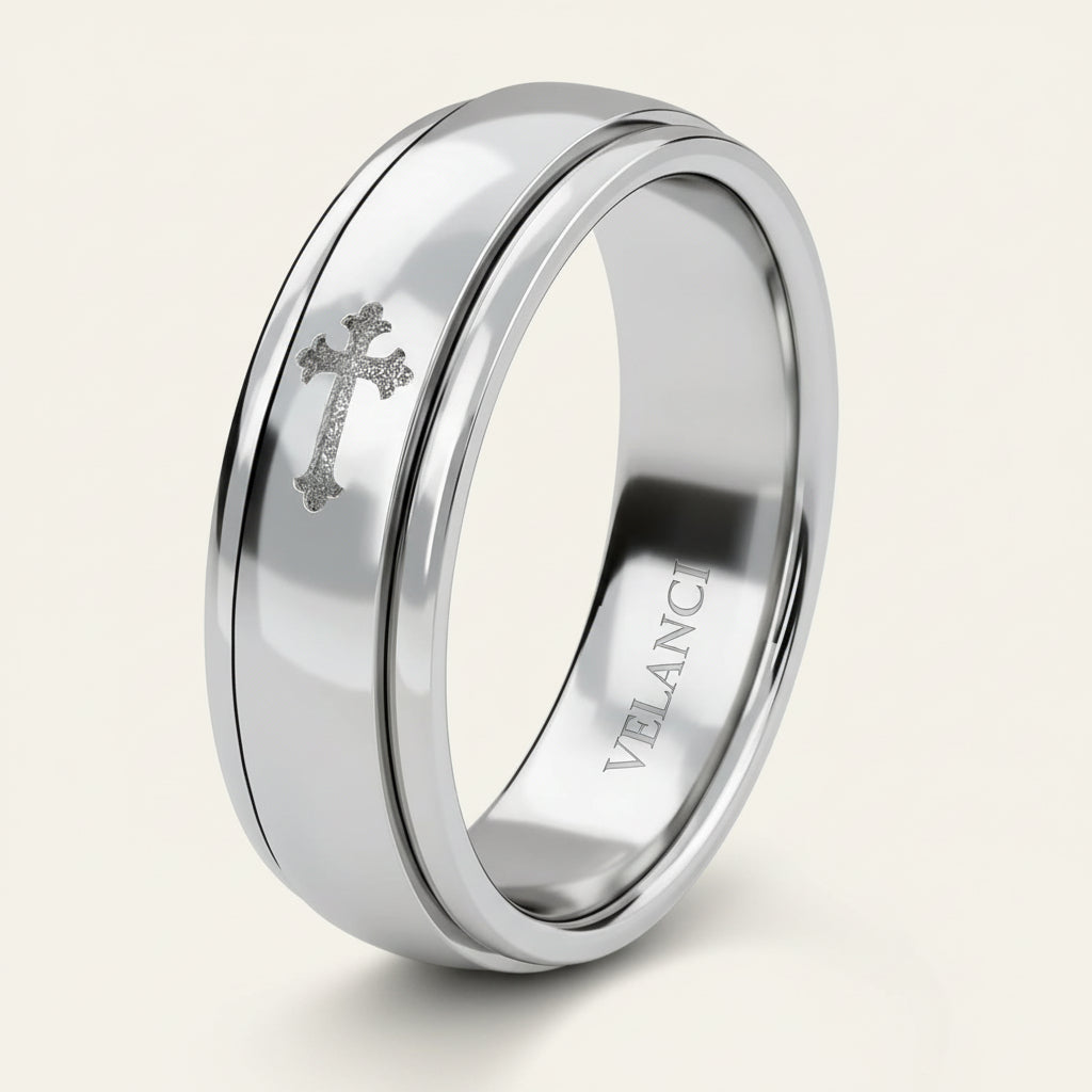 Anxiety Fidget Ring for Men & Women, 925 Sterling Silver Meditation Spinner Ring, Anti Stress Rotating Worry Band Gift for Him Her, Platinum & 18K Vermeil Gold Plated Ring for Women, Comfort Fit Velanci