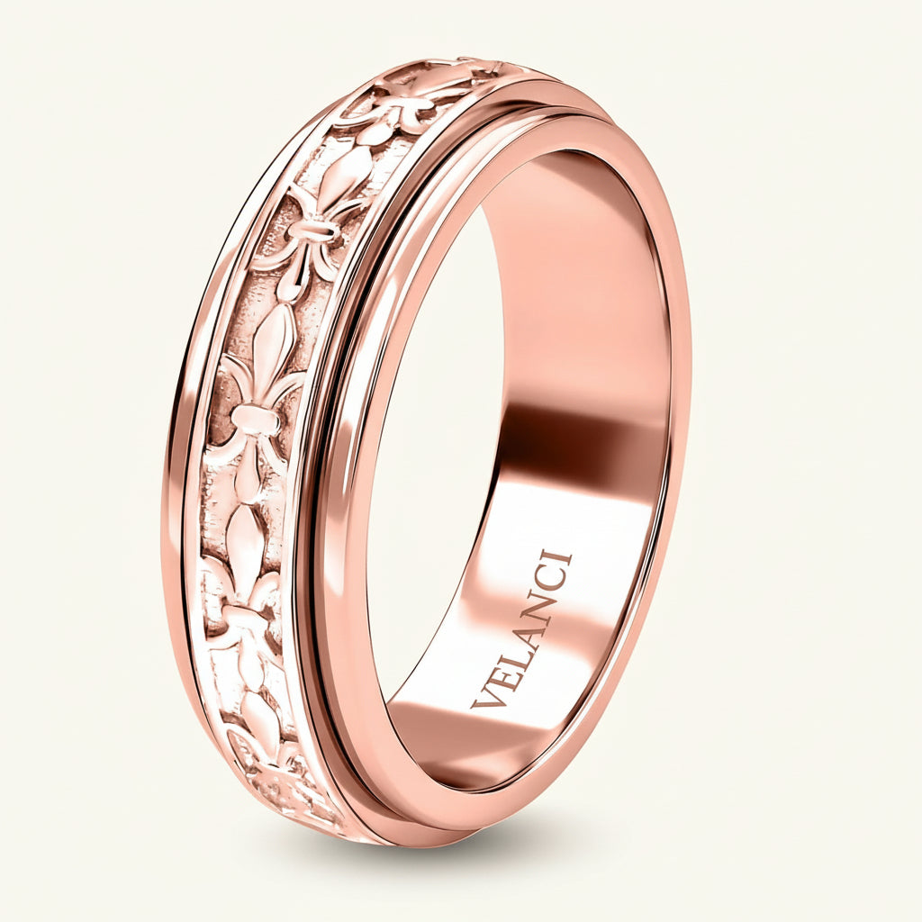 Anxiety Fidget Ring for Men & Women, 925 Sterling Silver Meditation Spinner Ring, Anti Stress Rotating Worry Band Gift for Him Her, Platinum & 18K Vermeil Gold Plated Ring for Women, Comfort Fit Velanci