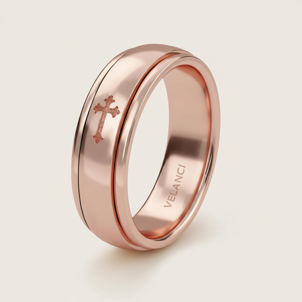 Anxiety Fidget Ring for Men & Women, 925 Sterling Silver Meditation Spinner Ring, Anti Stress Rotating Worry Band Gift for Him Her, Platinum & 18K Vermeil Gold Plated Ring for Women, Comfort Fit Velanci