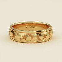 Anxiety Fidget Ring for Men & Women, 925 Sterling Silver Meditation Spinner Ring, Anti Stress Rotating Worry Band Gift for Him Her, Platinum & 18K Vermeil Gold Plated Ring for Women, Comfort Fit Velanci