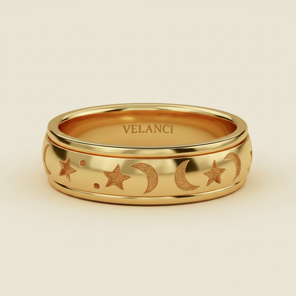 Anxiety Fidget Ring for Men & Women, 925 Sterling Silver Meditation Spinner Ring, Anti Stress Rotating Worry Band Gift for Him Her, Platinum & 18K Vermeil Gold Plated Ring for Women, Comfort Fit Velanci