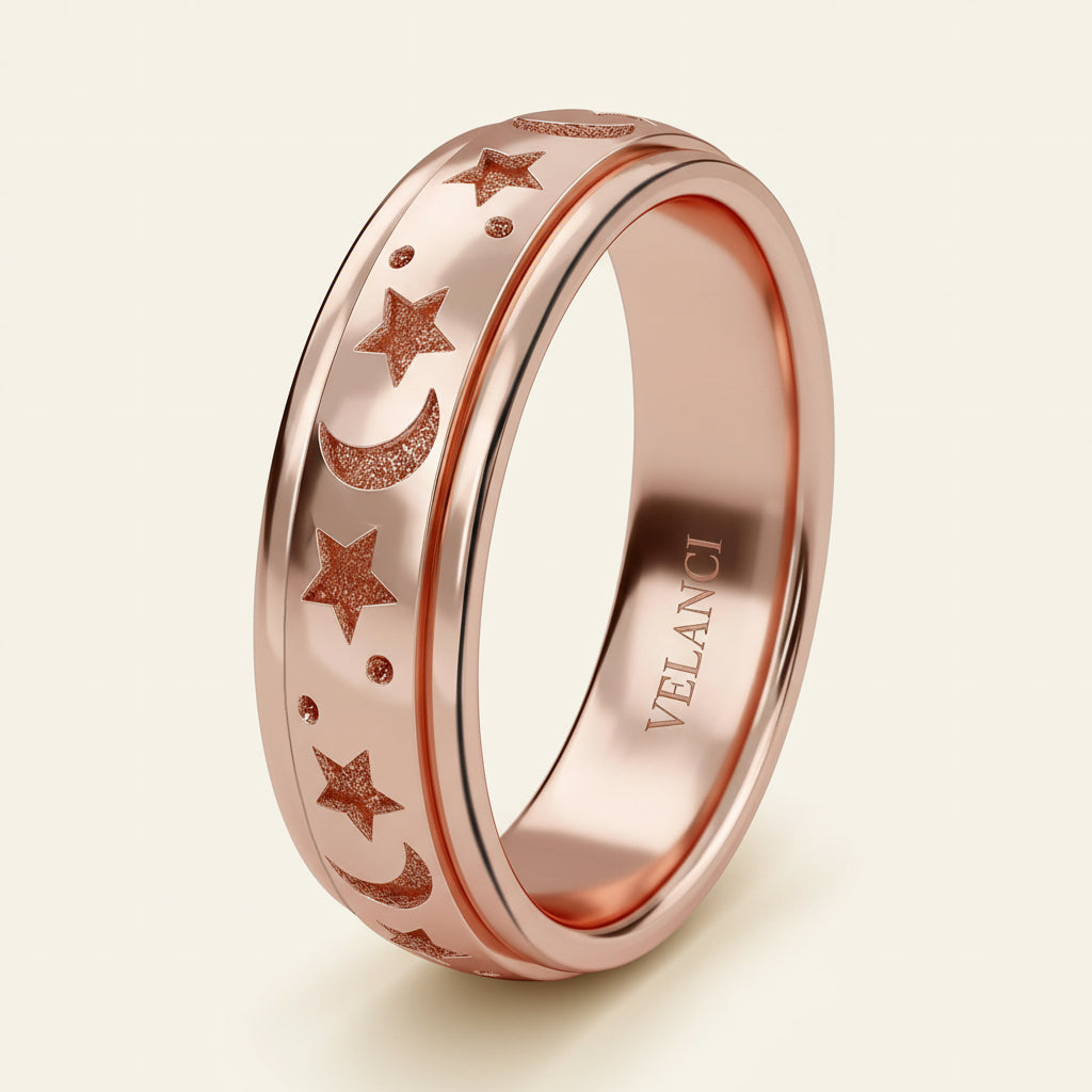 Anxiety Fidget Ring for Men & Women, 925 Sterling Silver Meditation Spinner Ring, Anti Stress Rotating Worry Band Gift for Him Her, Platinum & 18K Vermeil Gold Plated Ring for Women, Comfort Fit Velanci