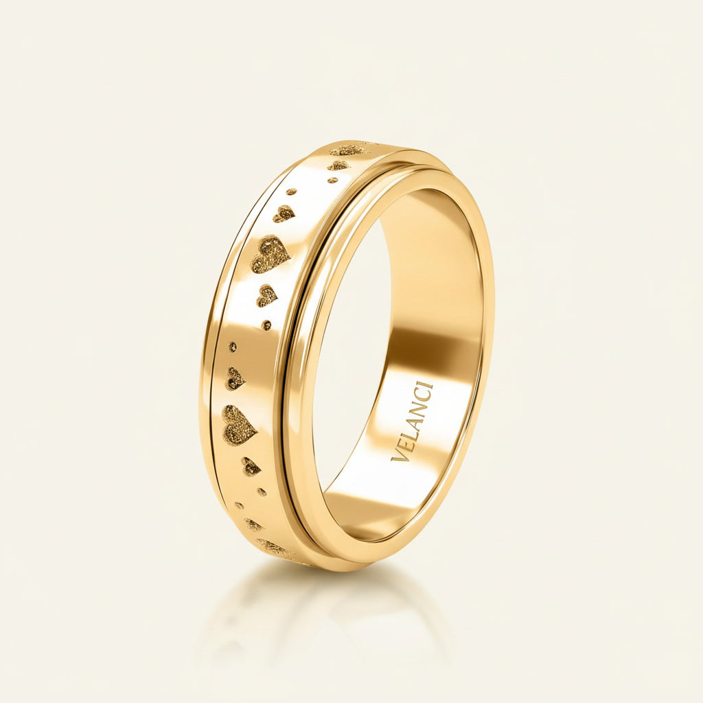 Anxiety Fidget Ring for Men & Women, 925 Sterling Silver Meditation Spinner Ring, Anti Stress Rotating Worry Band Gift for Him Her, Platinum & 18K Vermeil Gold Plated Ring for Women, Comfort Fit Velanci