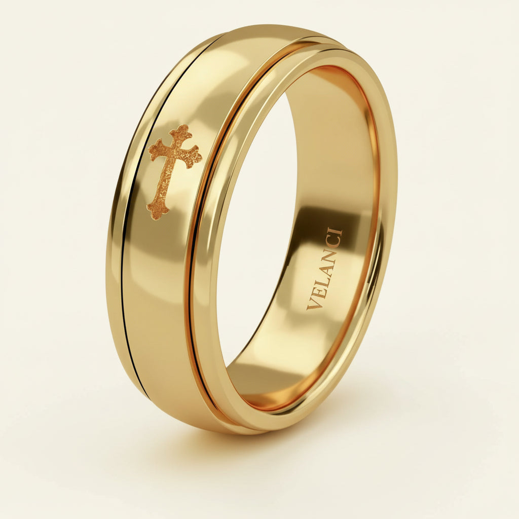 Anxiety Fidget Ring for Men & Women, 925 Sterling Silver Meditation Spinner Ring, Anti Stress Rotating Worry Band Gift for Him Her, Platinum & 18K Vermeil Gold Plated Ring for Women, Comfort Fit Velanci