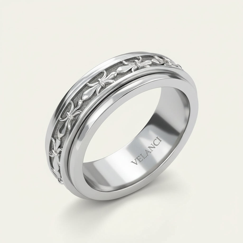 Anxiety Fidget Ring for Men & Women, 925 Sterling Silver Meditation Spinner Ring, Anti Stress Rotating Worry Band Gift for Him Her, Platinum & 18K Vermeil Gold Plated Ring for Women, Comfort Fit Velanci