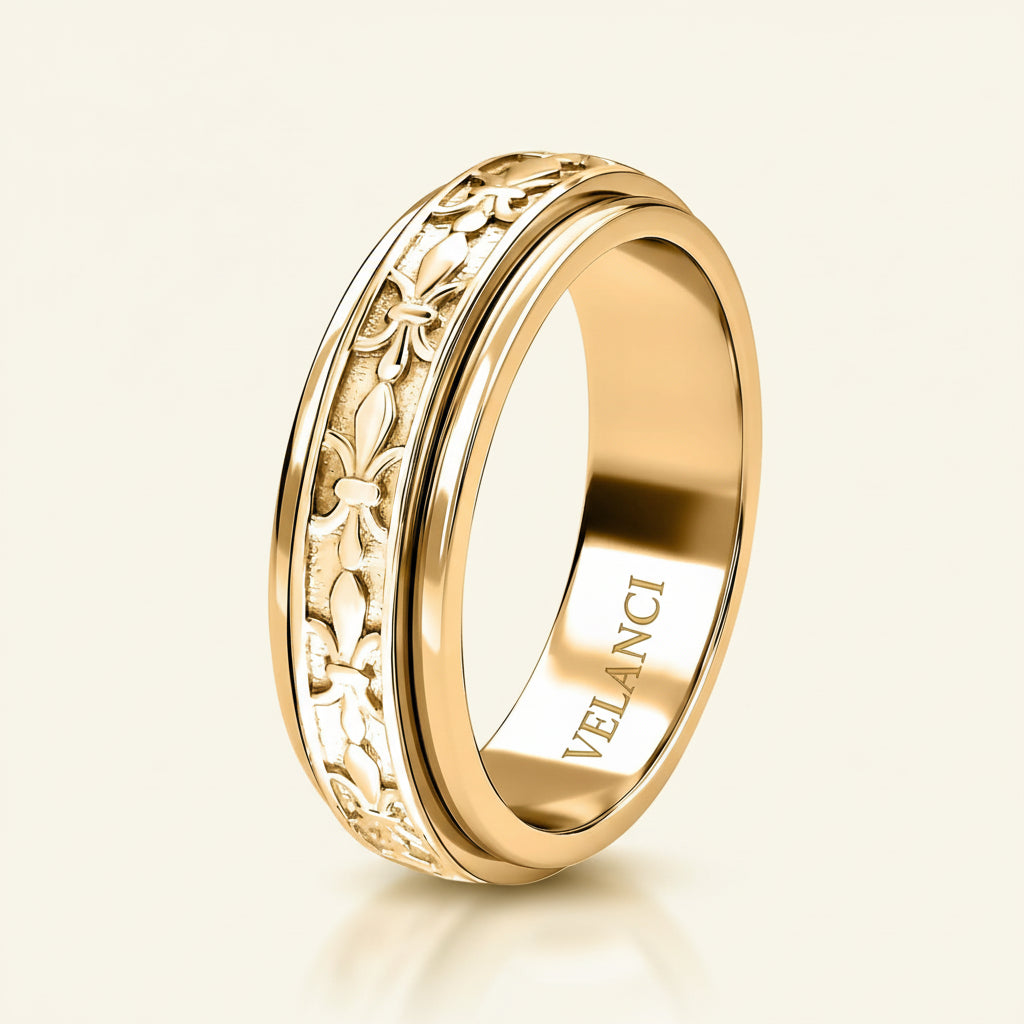 Anxiety Fidget Ring for Men & Women, 925 Sterling Silver Meditation Spinner Ring, Anti Stress Rotating Worry Band Gift for Him Her, Platinum & 18K Vermeil Gold Plated Ring for Women, Comfort Fit Velanci