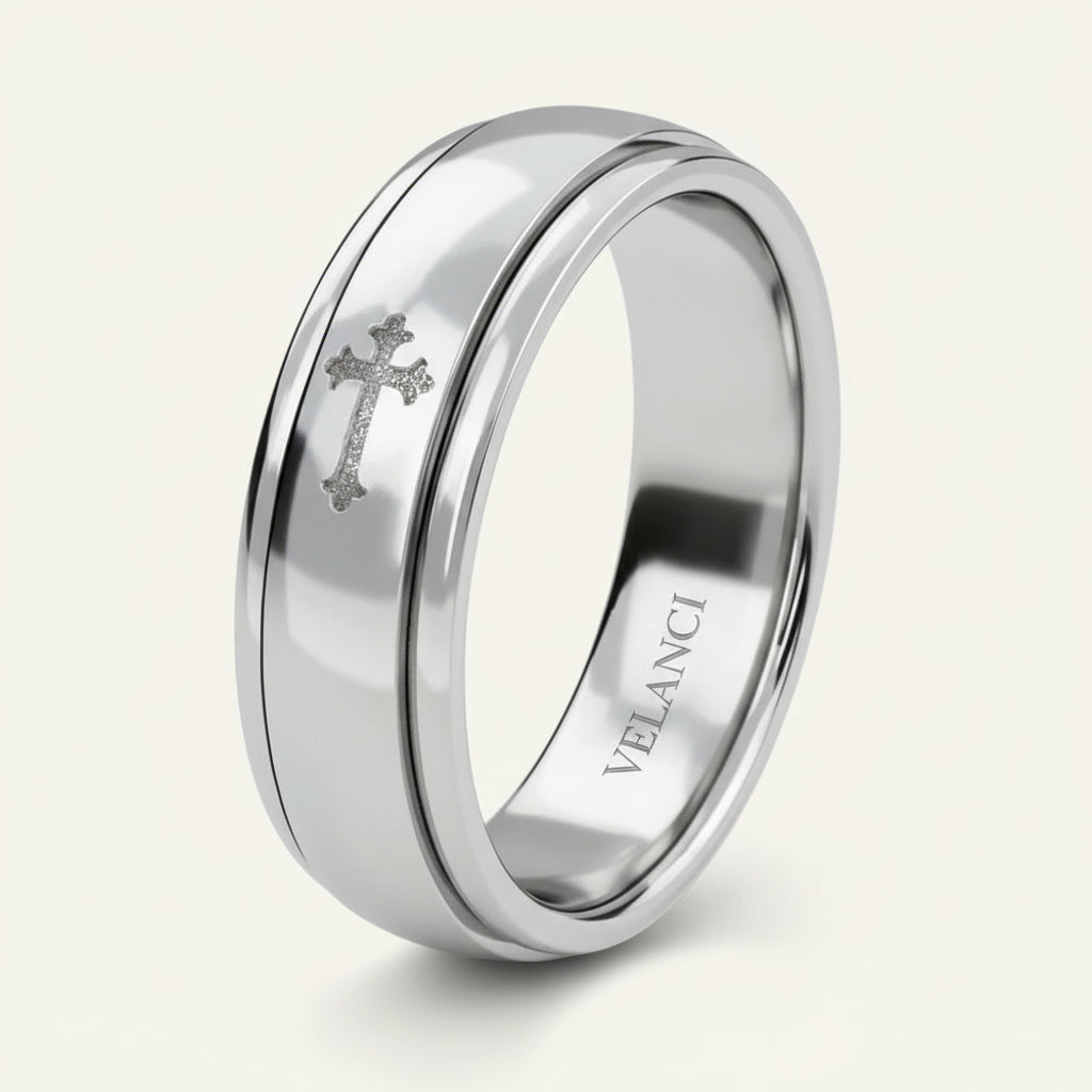 Anxiety Fidget Ring for Men & Women, 925 Sterling Silver Meditation Spinner Ring, Anti Stress Rotating Worry Band Gift for Him Her, Platinum & 18K Vermeil Gold Plated Ring for Women, Comfort Fit Velanci