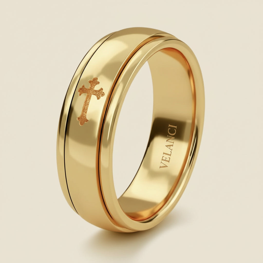 Anxiety Fidget Ring for Men & Women, 925 Sterling Silver Meditation Spinner Ring, Anti Stress Rotating Worry Band Gift for Him Her, Platinum & 18K Vermeil Gold Plated Ring for Women, Comfort Fit Velanci