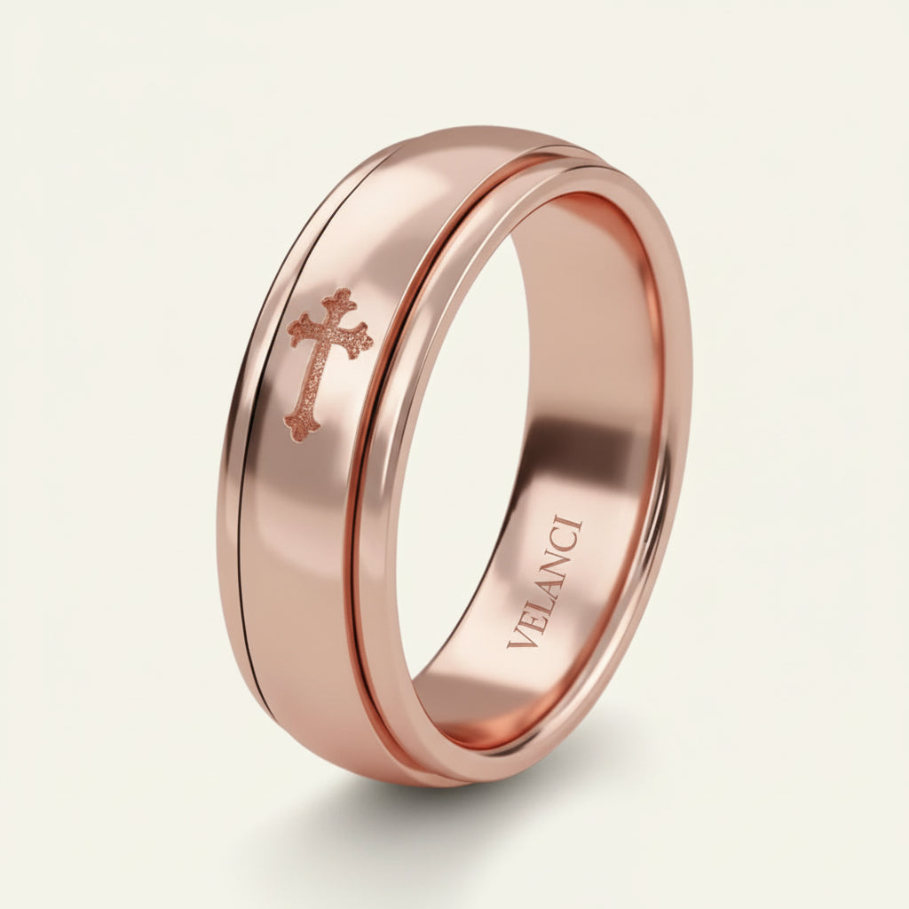 Anxiety Fidget Ring for Men & Women, 925 Sterling Silver Meditation Spinner Ring, Anti Stress Rotating Worry Band Gift for Him Her, Platinum & 18K Vermeil Gold Plated Ring for Women, Comfort Fit Velanci