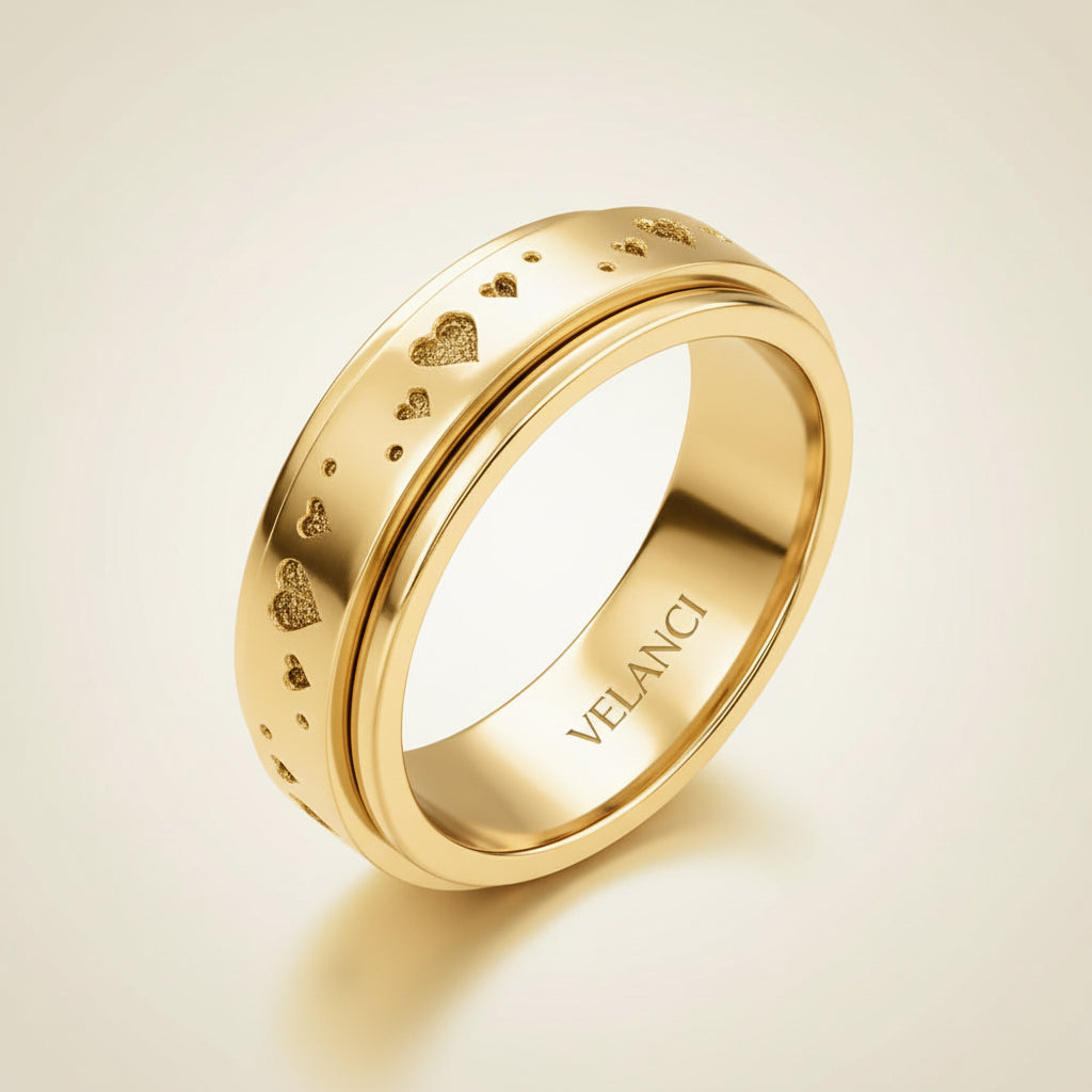 Anxiety Fidget Ring for Men & Women, 925 Sterling Silver Meditation Spinner Ring, Anti Stress Rotating Worry Band Gift for Him Her, Platinum & 18K Vermeil Gold Plated Ring for Women, Comfort Fit Velanci