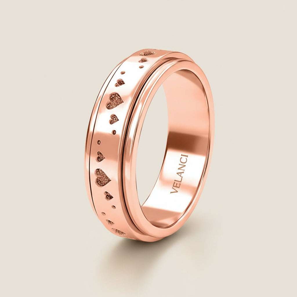 Anxiety Fidget Ring for Men & Women, 925 Sterling Silver Meditation Spinner Ring, Anti Stress Rotating Worry Band Gift for Him Her, Platinum & 18K Vermeil Gold Plated Ring for Women, Comfort Fit Velanci