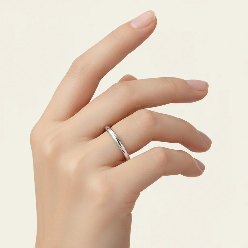 Band Ring Sofia - Womens Ring Minimalist 2mm Rhodium-Plated Sterling Silver Slim Band Velanci