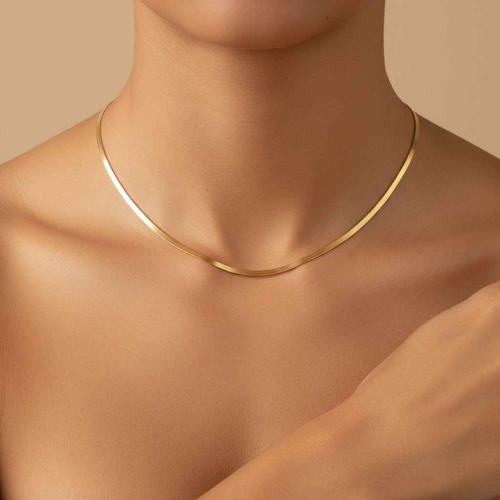 Herringbone Necklace Giovanna - Adjustable 16–18in Herringbone in Silver Gold or Rose Gold Velanci