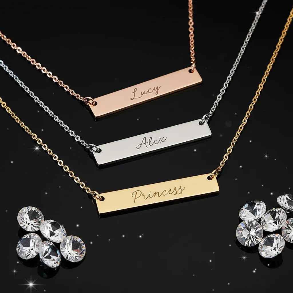 Custom Necklace Bar Pendant – Barra Incisa Personalized Name Necklace Velanci