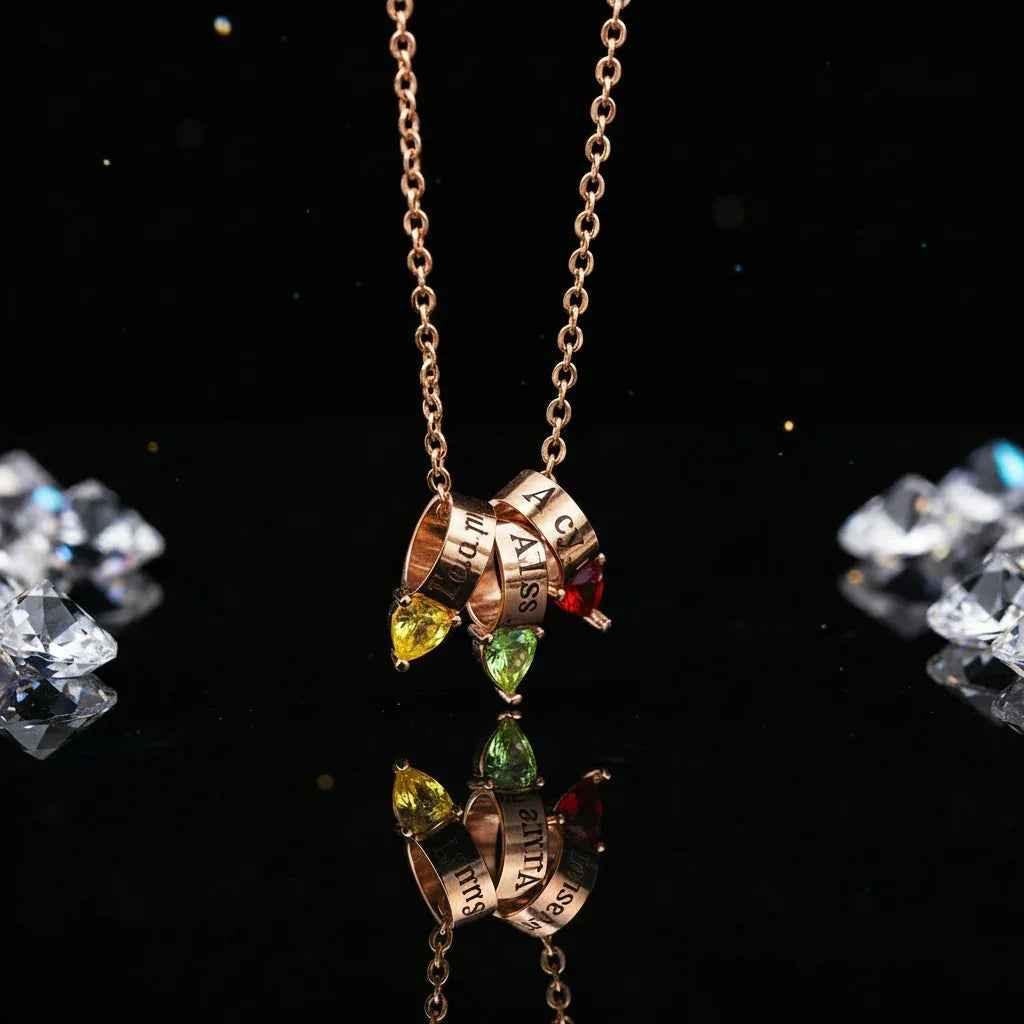 Custom Necklace Birthstone & Name – Gioia di Famiglia Personalized Pendant Velanci