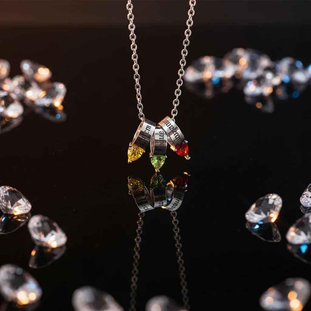Custom Necklace Birthstone & Name – Gioia di Famiglia Personalized Pendant Velanci