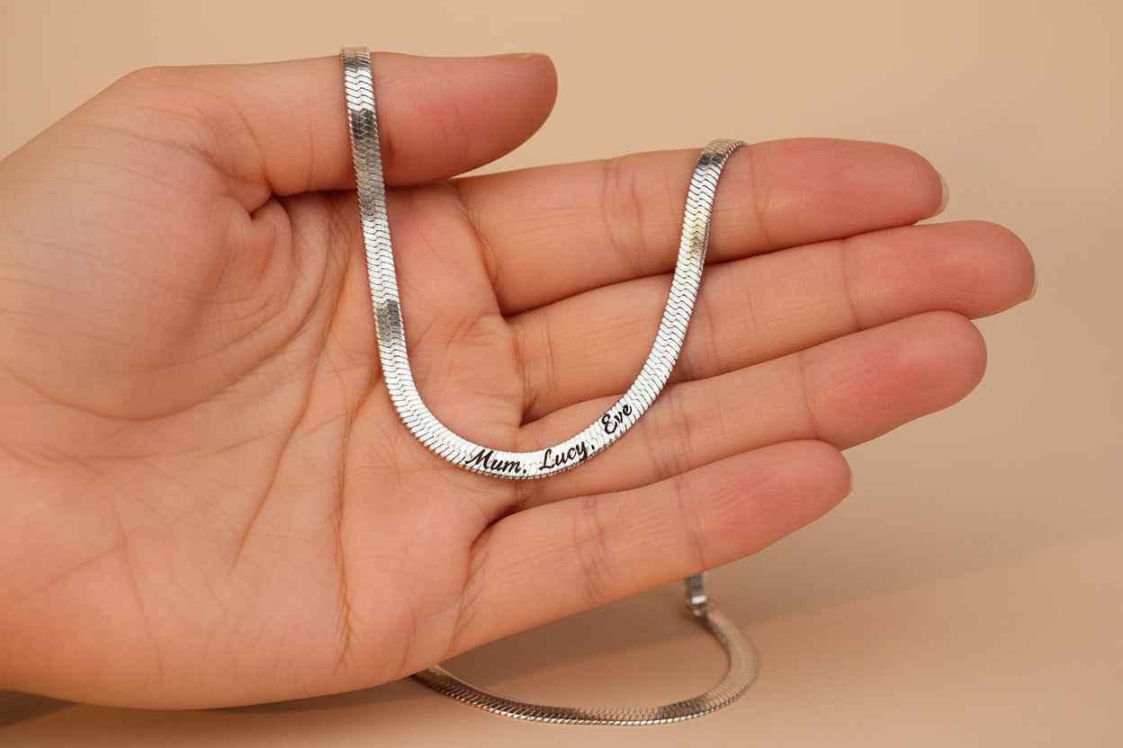 Custom Necklace Herringbone Snake Chain Necklace – Spiga Eleganza Personalized Chain Velanci