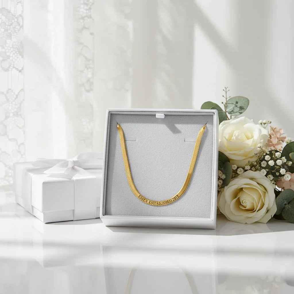 Custom Necklace Herringbone Snake Chain Necklace – Spiga Eleganza Personalized Chain Velanci