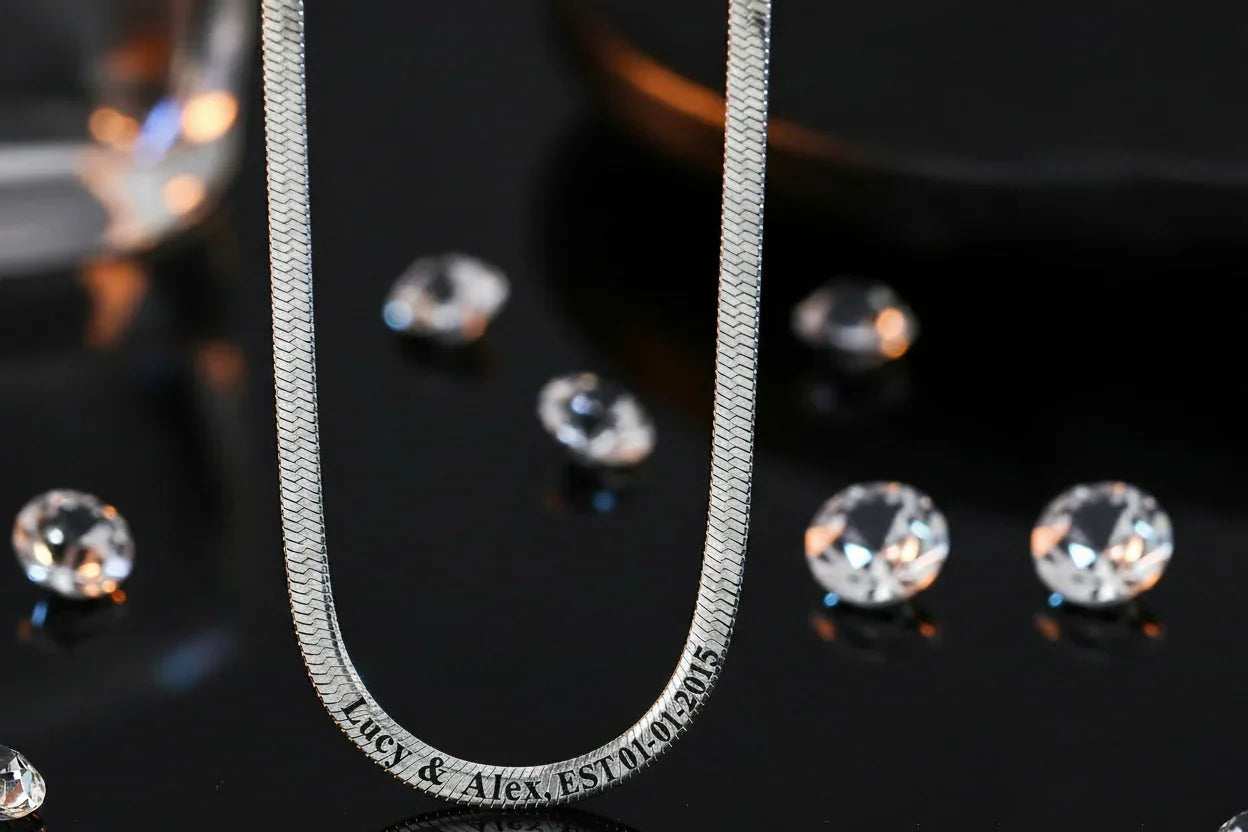 Custom Necklace Herringbone Snake Chain Necklace – Spiga Eleganza Personalized Chain Velanci