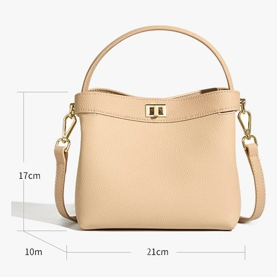 Genuine Leather Minimalist Bucket Bag for Women