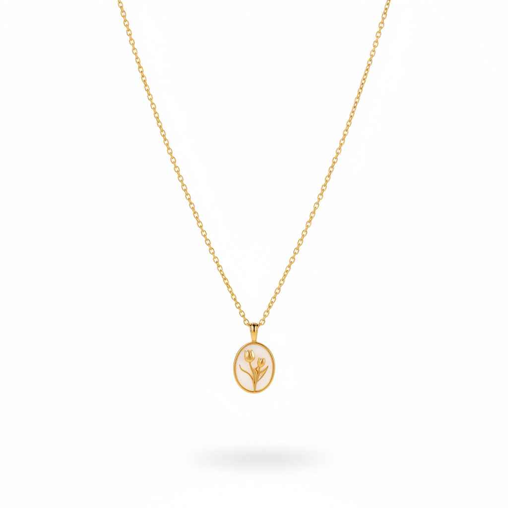 Necklace Alessia Pearl Tulip Pendant - Timeless Everyday Elegance On Gold-Plated Silver Chain Velanci