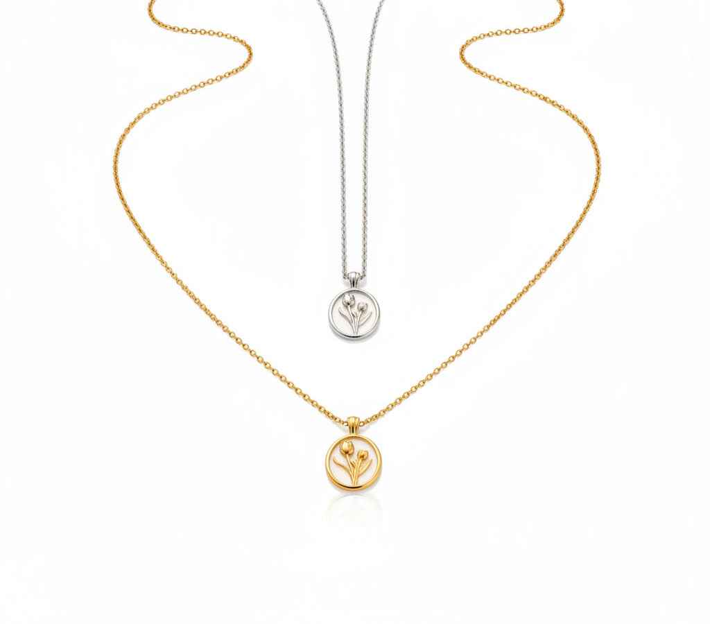 Necklace Alessia Pearl Tulip Pendant - Timeless Everyday Elegance On Gold-Plated Silver Chain Velanci