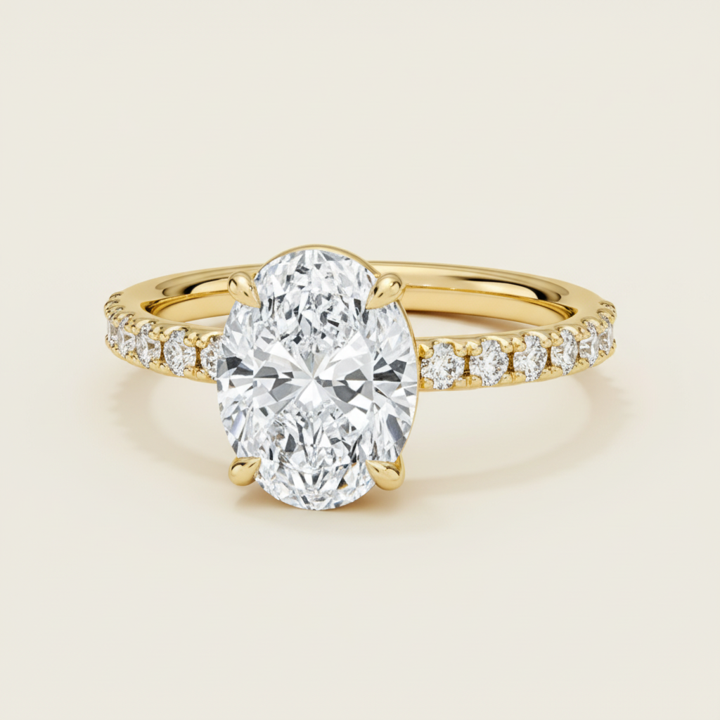 Giulia Womens Ring - Oval 1.8ct Solitaire, 18K Gold-Plated Silver Band, Minimalist Design Velanci