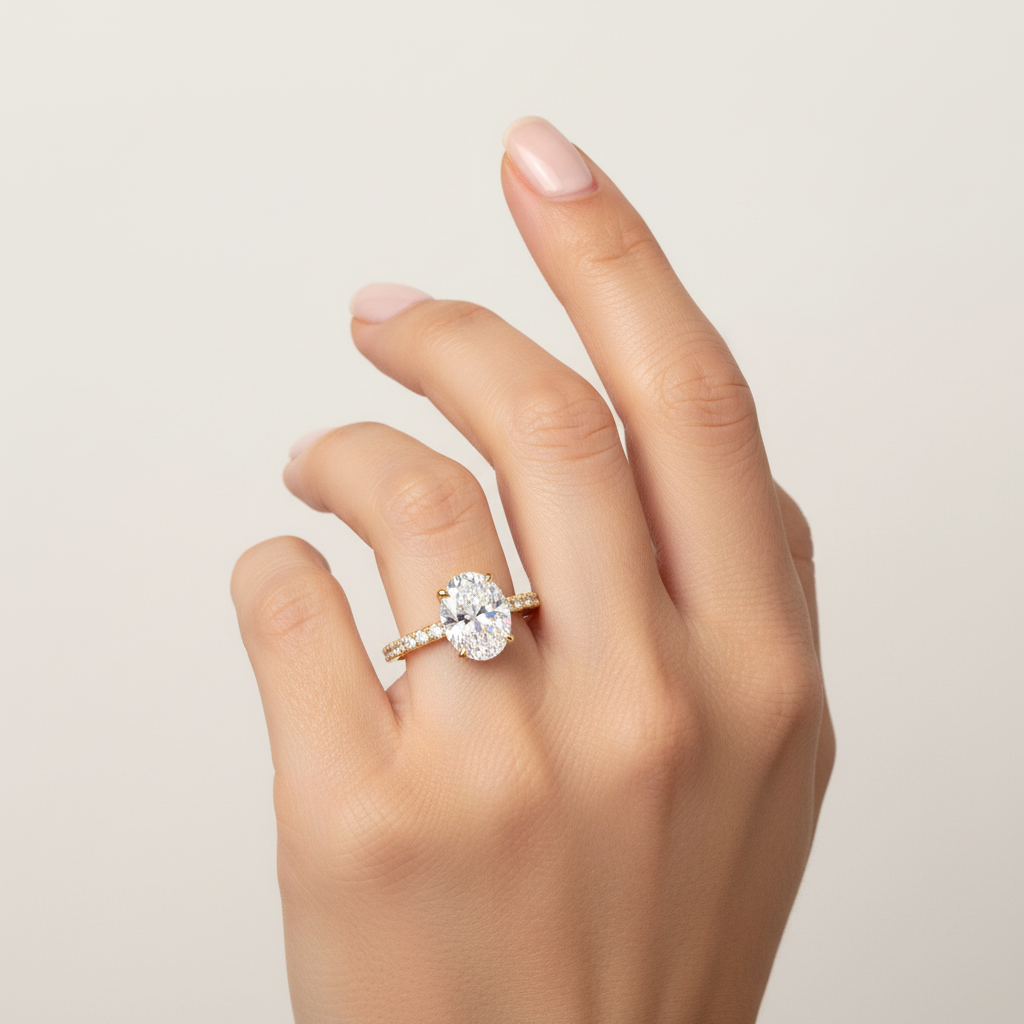 Giulia Womens Ring - Oval 1.8ct Solitaire, 18K Gold-Plated Silver Band, Minimalist Design Velanci