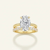 Francesca Gold Ring Set - Womens Ring, 18K Gold-Plated 925 Silver, 3mm Band, 8x12mm CZ Solitaire Velanci