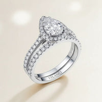 Halo Wedding Set Giulia - Sterling Silver Rhodium-Plated Pear-Cut Halo Centerpiece Velanci